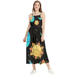 Seamless Pattern With Sun Moon Children Boho Sleeveless Summer Dress by Pakemis