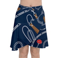 Chains-seamless-pattern Chiffon Wrap Front Skirt by Pakemis