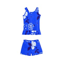 Blooming-seamless-pattern-blue-colors Kids  Boyleg Swimsuit by Pakemis