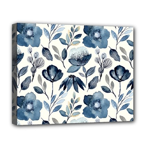 Indigo-watercolor-floral-seamless-pattern Deluxe Canvas 20  X 16  (stretched) by Pakemis