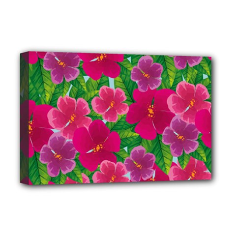 Background-cute-flowers-fuchsia-with-leaves Deluxe Canvas 18  X 12  (stretched) by Pakemis