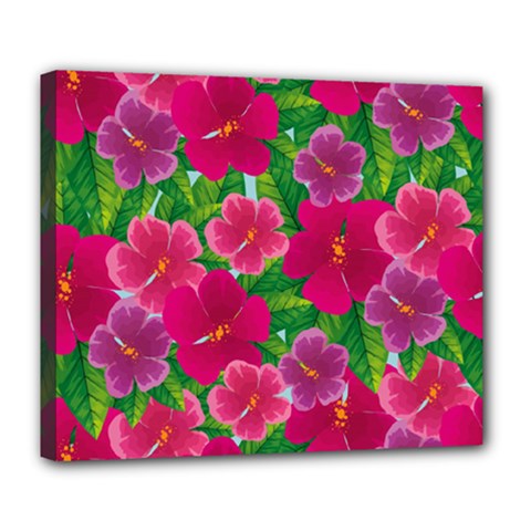 Background-cute-flowers-fuchsia-with-leaves Deluxe Canvas 24  X 20  (stretched) by Pakemis