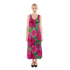 Background-cute-flowers-fuchsia-with-leaves Sleeveless Maxi Dress by Pakemis