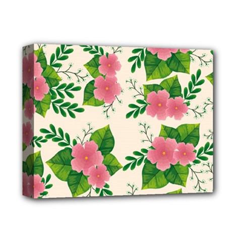 Cute-pink-flowers-with-leaves-pattern Deluxe Canvas 14  X 11  (stretched) by Pakemis