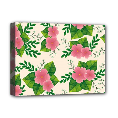 Cute-pink-flowers-with-leaves-pattern Deluxe Canvas 16  X 12  (stretched)  by Pakemis