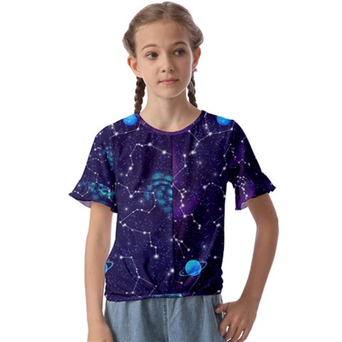 Realistic-night-sky-poster-with-constellations Kids  Cuff Sleeve Scrunch Bottom Tee by Pakemis