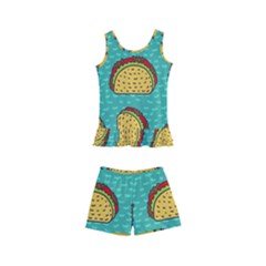 Taco-drawing-background-mexican-fast-food-pattern Kids  Boyleg Swimsuit by Pakemis