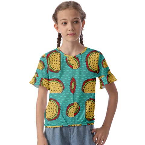 Taco-drawing-background-mexican-fast-food-pattern Kids  Cuff Sleeve Scrunch Bottom Tee by Pakemis