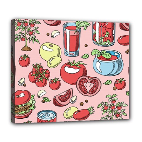 Tomato-seamless-pattern-juicy-tomatoes-food-sauce-ketchup-soup-paste-with-fresh-red-vegetables-backd Deluxe Canvas 24  X 20  (stretched) by Pakemis