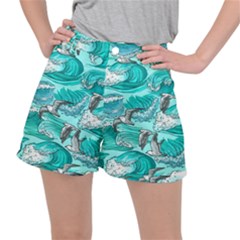 Sea-waves-seamless-pattern Ripstop Shorts by Pakemis