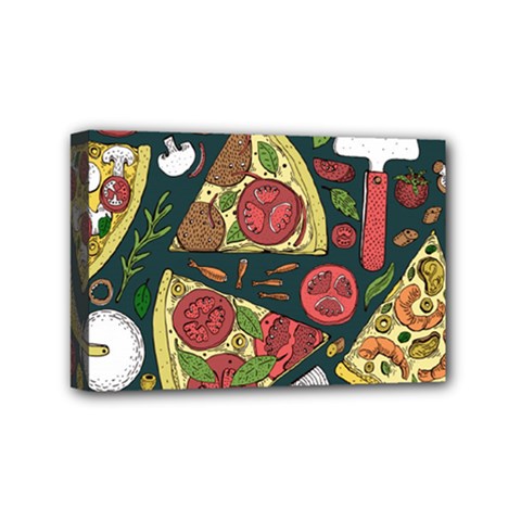 Vector-seamless-pizza-slice-pattern-hand-drawn-pizza-illustration-great-pizzeria-menu-background Mini Canvas 6  X 4  (stretched) by Pakemis