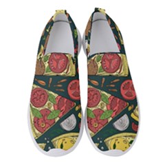 Vector-seamless-pizza-slice-pattern-hand-drawn-pizza-illustration-great-pizzeria-menu-background Women s Slip On Sneakers by Pakemis