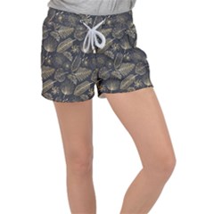 Elegant-pattern-with-golden-tropical-leaves Velour Lounge Shorts by Pakemis