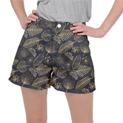 Elegant-pattern-with-golden-tropical-leaves Ripstop Shorts by Pakemis