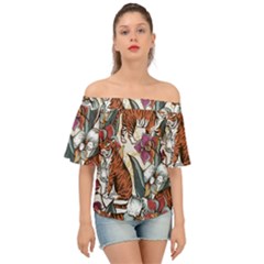 Natural-seamless-pattern-with-tiger-blooming-orchid Off Shoulder Short Sleeve Top by Pakemis