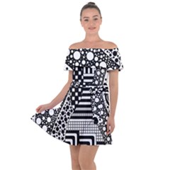 Black And White Off Shoulder Velour Dress by gasi