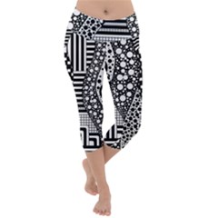 Black And White Lightweight Velour Capri Yoga Leggings by gasi