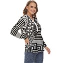 Black and white Zip Up Long Sleeve Blouse View3