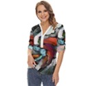 Abstract art Zip Up Long Sleeve Blouse View2