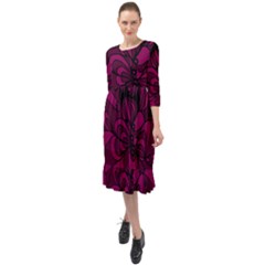 Aubergine Zendoodle Ruffle End Midi Chiffon Dress by Mazipoodles