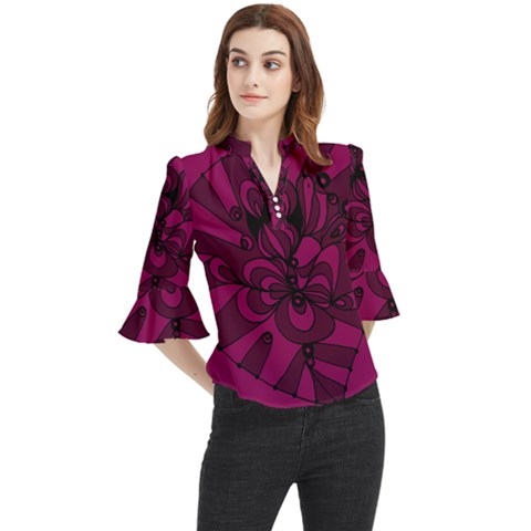 Aubergine Zendoodle Loose Horn Sleeve Chiffon Blouse by Mazipoodles