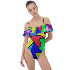 Colorful Abstract Art Frill Detail One Piece Swimsuit by gasi