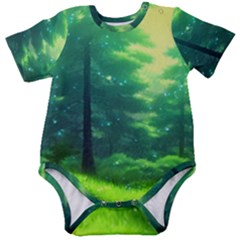 Anime Forrest Nature Fantasy Sunset Trees Woods Baby Short Sleeve Onesie Bodysuit by Uceng