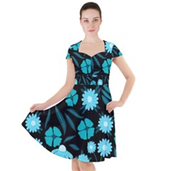 Flower Nature Blue Black Art Pattern Floral Cap Sleeve Midi Dress by Uceng