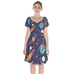 Space Galaxy Planet Universe Stars Night Fantasy Short Sleeve Bardot Dress by Uceng