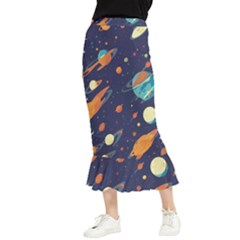 Space Galaxy Planet Universe Stars Night Fantasy Maxi Fishtail Chiffon Skirt by Uceng