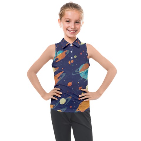 Space Galaxy Planet Universe Stars Night Fantasy Kids  Sleeveless Polo Tee by Uceng