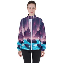 Urban City Cyberpunk River Cyber Tech Future Women s High Neck Windbreaker by Uceng