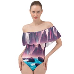 Urban City Cyberpunk River Cyber Tech Future Off Shoulder Velour Bodysuit  by Uceng