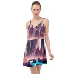 Urban City Cyberpunk River Cyber Tech Future Summer Time Chiffon Dress by Uceng