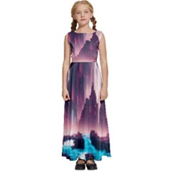Urban City Cyberpunk River Cyber Tech Future Kids  Satin Sleeveless Maxi Dress by Uceng