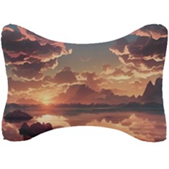 Sunset River Sky Clouds Nature Nostalgic Mountain Seat Head Rest Cushion by Uceng