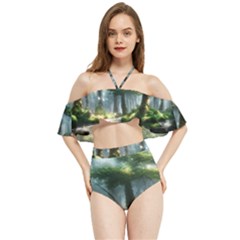 Forest Wood Nature Lake Swamp Water Trees Halter Flowy Bikini Set  by Uceng