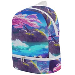 Fantasy Japan Mountains Cherry Blossoms Nature Zip Bottom Backpack by Uceng