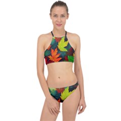 Leaves Foliage Autumn Nature Forest Fall Racer Front Bikini Set by Uceng