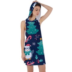 Colorful Funny Christmas Pattern Racer Back Hoodie Dress by Uceng