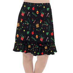 Christmas Pattern Texture Colorful Wallpaper Fishtail Chiffon Skirt by Uceng