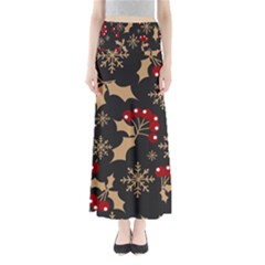Christmas Pattern With Snowflakes Berries Full Length Maxi Skirt by Uceng