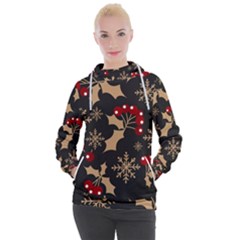 Christmas Pattern With Snowflakes Berries Women s Hooded Pullover by Uceng