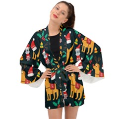 Funny Christmas Pattern Background Long Sleeve Kimono by Uceng