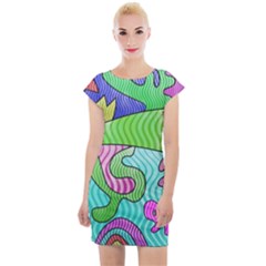 Colorful Stylish Design Cap Sleeve Bodycon Dress by gasi