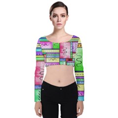 Colorful Pattern Velvet Long Sleeve Crop Top by gasi