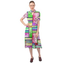 Colorful Pattern Keyhole Neckline Chiffon Dress by gasi