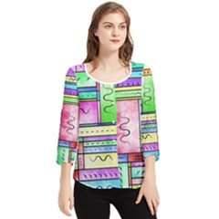 Colorful Pattern Chiffon Quarter Sleeve Blouse by gasi