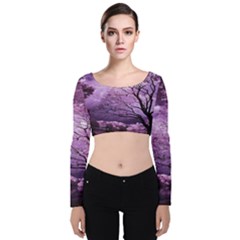 Violet Nature Velvet Long Sleeve Crop Top by Sparkle