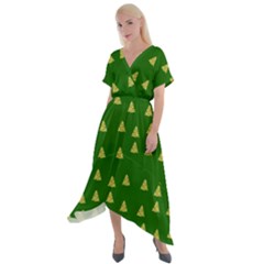 Green Christmas Trees Green Cross Front Sharkbite Hem Maxi Dress by TetiBright